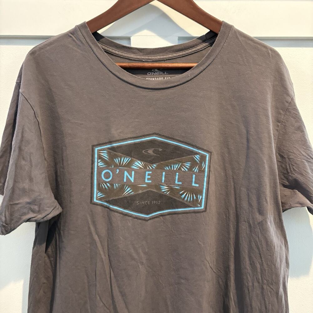 O’Neill Shirt Men Sz Large Dark‎ Gray Short Sleeve Graphic Tee Surf Beach Casual